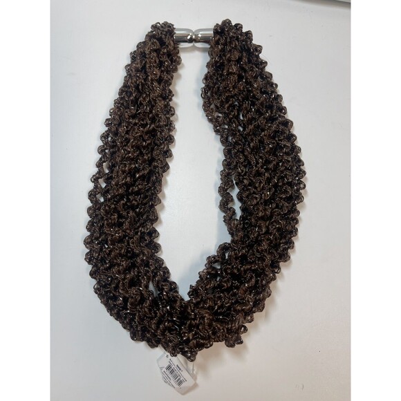 Brown Multi Strand Magnetic Yarn Necklace With Matching Scarf - Picture 2 of 6